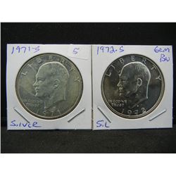 1971-S and 1972-S Eisenhower Silver Dollars.  GEM Brilliant Uncirculated.