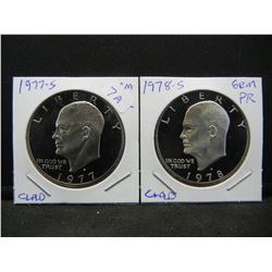 1977-S and 1978-S Eisenhower Clad Dollars.  GEM Proof.
