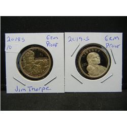 2018-S and 2019-S Sacajawea Golden Dollars.  Gem Proof.