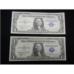 (2) 1935-A Consecutive Serial Number Silver Certificates. Choice Crisp Unc.  Scarce and very difficu