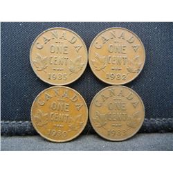 4 Canada George V Cents Dated 1930 1932 1933 1935.