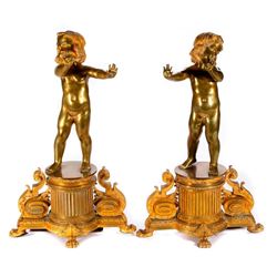 Pair of gilt metal andirons.