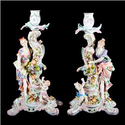 Pair of Dresden porcelain candlesticks.
