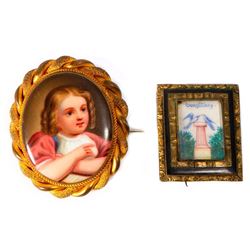 Two porcelain brooches.