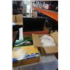 Image 1 : 2 BOXES OF DIXIE PLASTIC SPOONS AND KNIVES AND BOX OF REAL SUGAR PACKETS AND MONITOR
