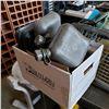 Image 1 : BOX OF CANNED FUEL, CAMP STOVE AND PLASTIC CANTEENS