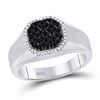 Image 1 : Mens Round Black Color Enhanced Diamond Octagon Frame Cluster Ring 3/4 Cttw 10kt White Gold