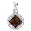Image 1 : Round Brown Diamond Geometric Cluster Pendant 1/4 Cttw 10kt White Gold