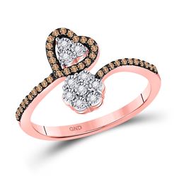 Round Brown Diamond Bypass Flower Heart Ring 1/5 Cttw 10kt Rose Gold