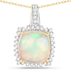 3.12 ctw Ethiopian Opal & Diamond Pendant 14K Yellow Gold - REF-70W4M