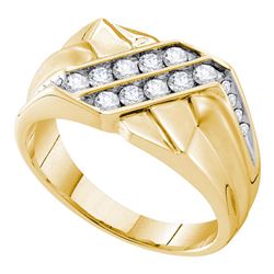 Mens Diamond Square Cluster Ring 5/8 Cttw 14kt Yellow Gold