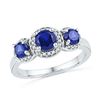 Image 1 : Round Lab-Created Blue Sapphire 3-stone Diamond Ring 1-3/8 Cttw 10kt White Gold