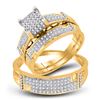 Image 1 : His & Hers Diamond Square Cluster Matching Bridal Wedding Ring Band Set 1/2 Cttw 10kt Yellow Gold