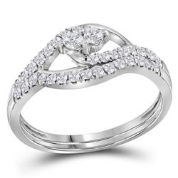 Diamond 2-Stone Bridal Wedding Engagement Ring Band Set 1/2 Cttw 10kt White Gold