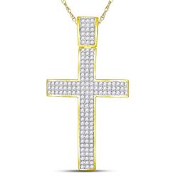Mens Diamond Roman Cross Crucifix Charm Pendant 2-1/2 Cttw 10kt Yellow Gold