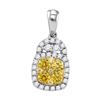 Image 1 : Round Yellow Diamond Cluster Pendant 3/4 Cttw 14kt White Gold