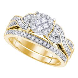 Diamond Bridal Wedding Engagement Ring Band Set 5/8 Cttw 14kt Yellow Gold