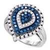 Image 1 : Round Blue Color Enhanced Diamond Teardrop Cluster Ring 1.00 Cttw 10kt White Gold