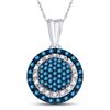 Image 1 : Round Blue Color Enhanced Diamond Circle Frame Cluster Pendant 1/4 Cttw 10kt White Gold