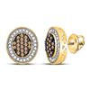 Image 1 : Round Brown Diamond Oval Frame Cluster Earrings 1/2 Cttw 10kt Yellow Gold