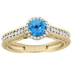 1.24 CTW Swiss Blue Topaz & Diamond Ring 14K Yellow Gold - REF-57M4K