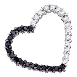 Round Black Pave-set Color Enhanced Diamond Heart Outline Pendant 1/4 Cttw 10kt White Gold