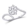 Image 1 : Diamond Bypass Flower Cluster Ring 1/2 Cttw 10kt White Gold