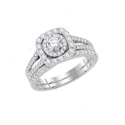 Diamond Bridal Wedding Engagement Ring Band Set 1-1/2 Cttw 14kt White Gold