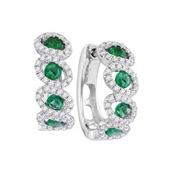 Round Emerald Diamond Hoop Earrings 1-3/8 Cttw 14kt White Gold