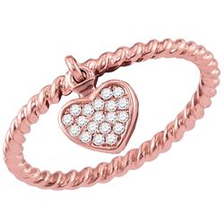 Diamond Heart Dangle Stackable Band Ring 1/10 Cttw 14kt Rose Gold