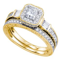 Diamond Bridal Wedding Engagement Ring Band Set 1-1/5 Cttw 14kt Yellow Gold