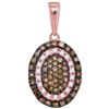 Image 1 : Round Brown Diamond Oval Frame Cluster Pendant 1/4 Cttw 10kt Rose Gold