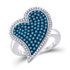 Image 1 : Round Blue Color Enhanced Diamond Large Heart Cluster Ring 1-3/8 Cttw 10kt White Gold