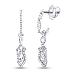 Diamond J-Hoop Dangle Screwback Earrings 1/6 Cttw 10kt White Gold