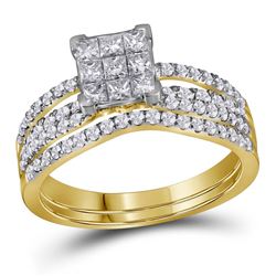 Diamond Cluster Bridal Wedding Engagement Ring Band Set 1.00 Cttw 14kt Yellow Gold
