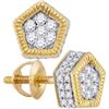 Image 1 : Mens Diamond Polygon Fluted Cluster Stud Earrings 1/2 Cttw 10kt Yellow Gold