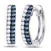 Image 1 : Round Blue Color Enhanced Diamond Huggie Earrings 1/5 Cttw 10kt White Gold