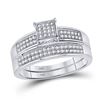 Image 1 : His & Hers Diamond Cluster Matching Bridal Wedding Ring Band Set 1/3 Cttw 10kt White Gold