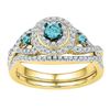 Image 1 : Round Blue Color Enhanced Diamond Bridal Wedding Engagement Ring Band Set 5/8 Cttw 10kt Yellow Gold