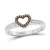 Image 1 : Round Brown Diamond Simple Heart Ring 1/10 Cttw 10kt White Gold