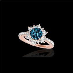 2 ctw SI Certified Blue Diamond Solitaire Halo Ring 10K Rose Gold