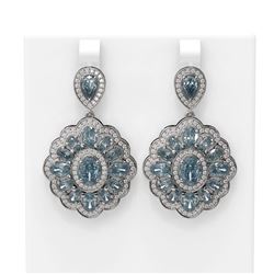 14.54 ctw Blue Topaz & Diamond Earrings 18K White Gold