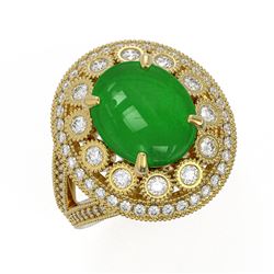 5.66 ctw Jade & Diamond Victorian Ring 14K Yellow Gold