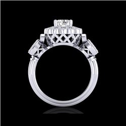 1.5 ctw VS/SI Diamond Solitaire Art Deco 3 Stone Ring 18K White Gold