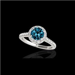 1.4 ctw SI Certified Fancy Blue Diamond Solitaire Halo Ring 10K White Gold