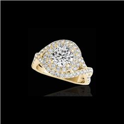 2 ctw Certified Diamond Solitaire Halo Ring 10K Yellow Gold