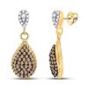Image 1 : 10kt Yellow Gold Round Brown Diamond Teardrop Dangle Earrings 1/2 Cttw