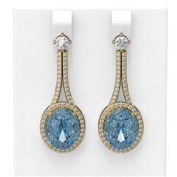 11.83 ctw Blue Topaz & Diamond Earrings 18K Yellow Gold