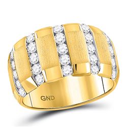 14kt Yellow Gold Mens Brushed Round Diamond Wedding Vertical Channel Band Ring 1-1/2 Cttw