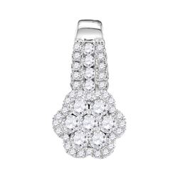 10kt White Gold Round Diamond Cluster Slider Pendant 1/2 Cttw